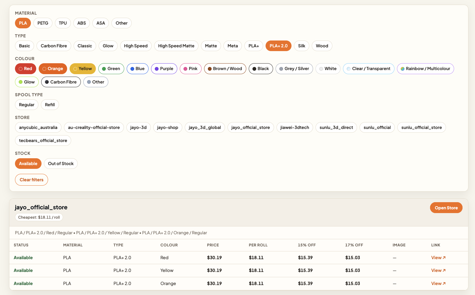 eBay Filament Finder